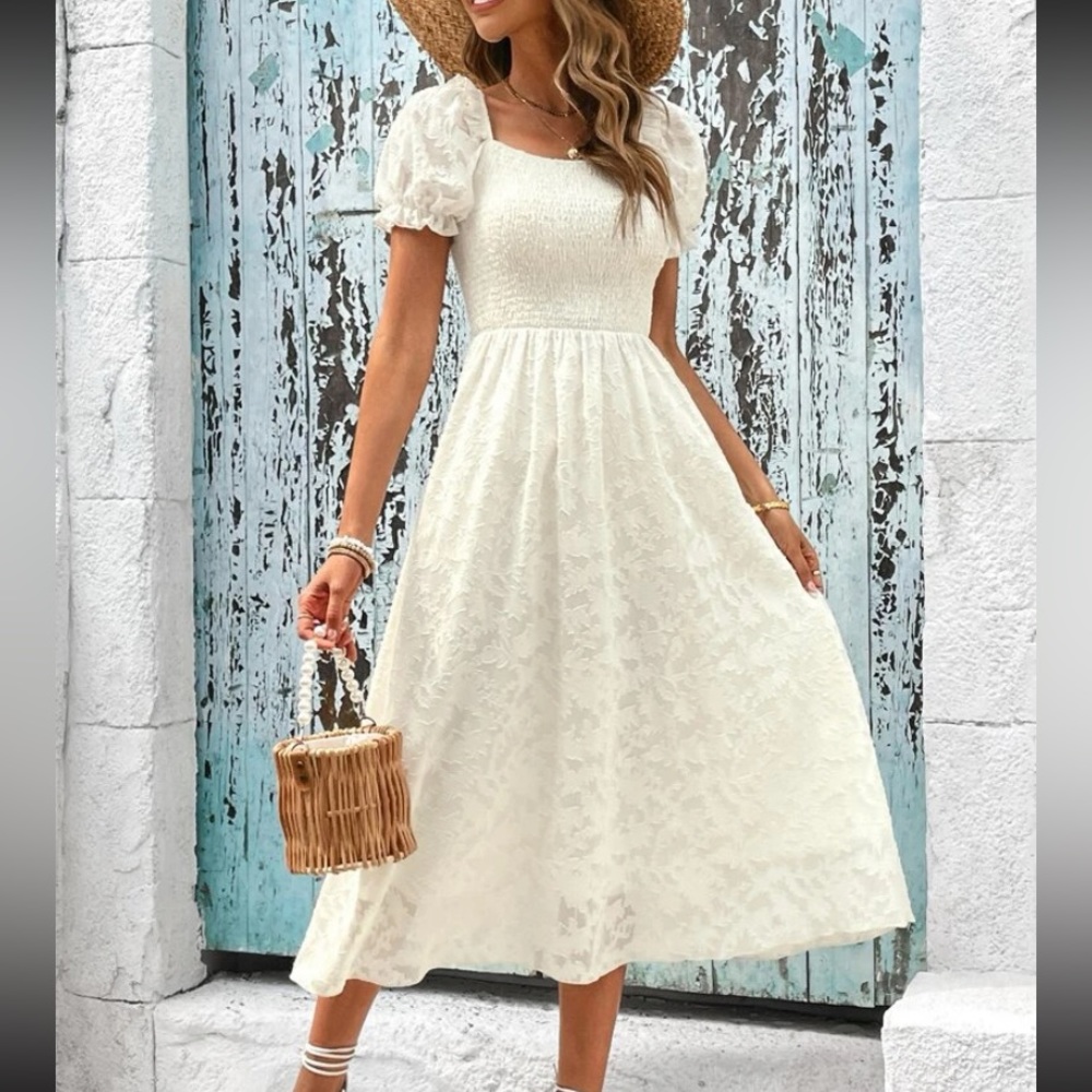 White Square neck dress (Medium)